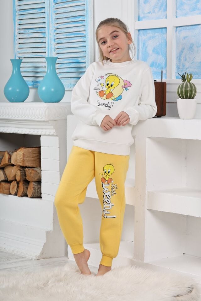 Kapitex 6181 Kız Çocuk Twety Baskılı Uzun Kol Pijama Takımı