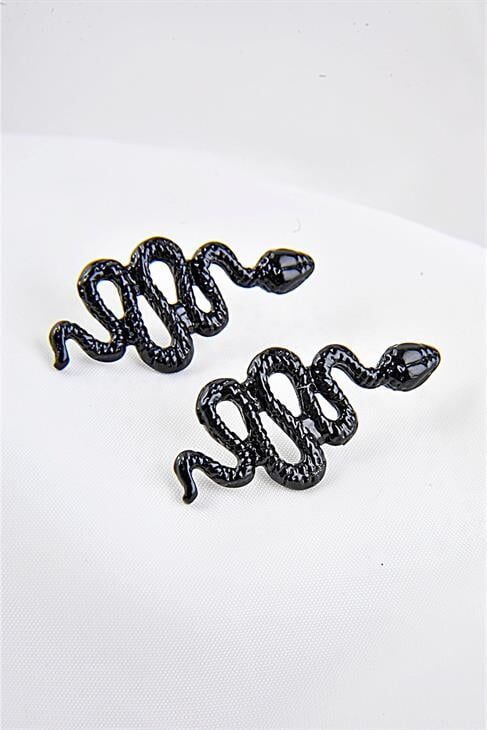 Kıvrımlı Yılan Tasarımlı Siyah Renkli Unısex Vidalı Küpe