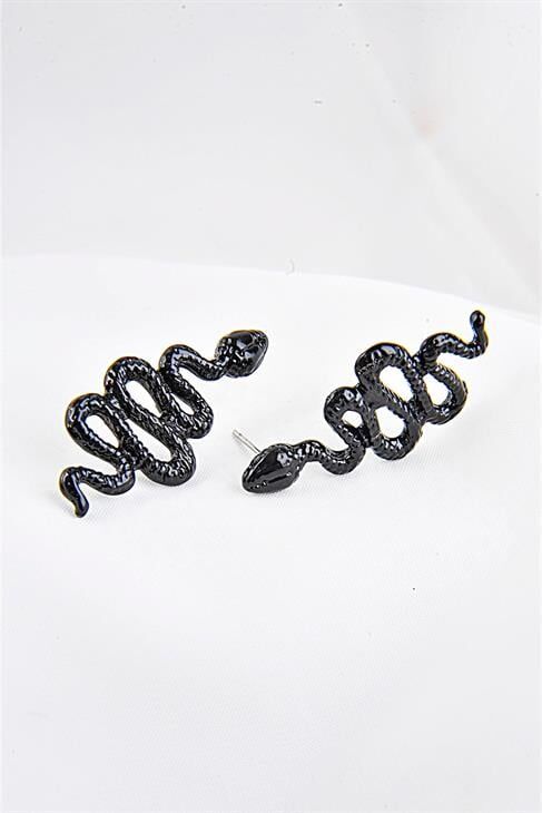 Kıvrımlı Yılan Tasarımlı Siyah Renkli Unısex Vidalı Küpe