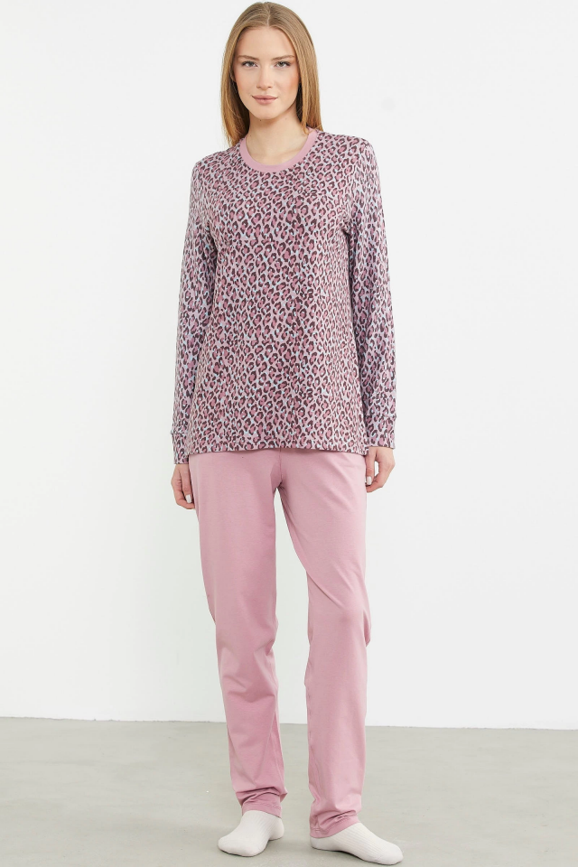 Sementa 76413 Rahat Kalıp Leopar Kombinli Pijama Takım