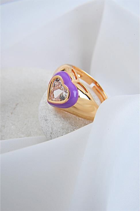 Ayarlanabilir Zirkonium Taşlı Kalpli Ayarlanabilir Yüzük