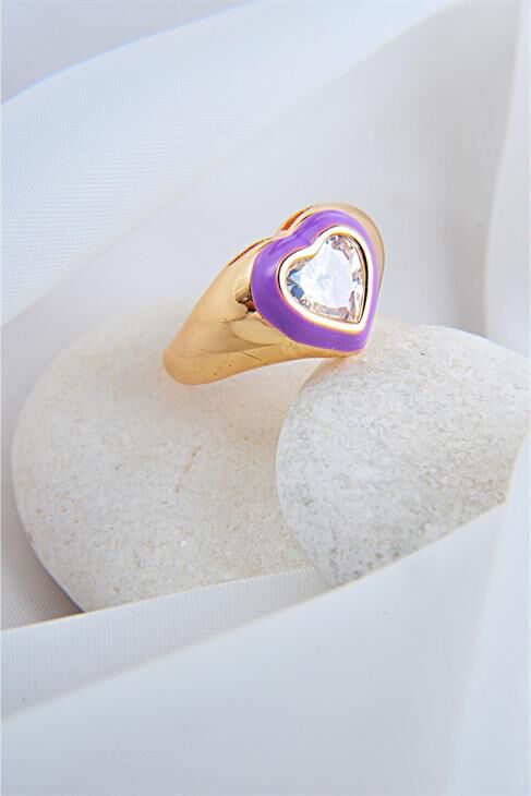 Ayarlanabilir Zirkonium Taşlı Kalpli Ayarlanabilir Yüzük