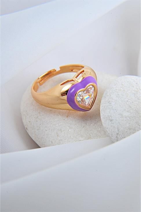 Ayarlanabilir Zirkonium Taşlı Kalpli Ayarlanabilir Yüzük