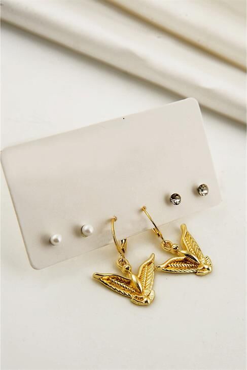 Melek Figürlü Gold Renkli Küpe