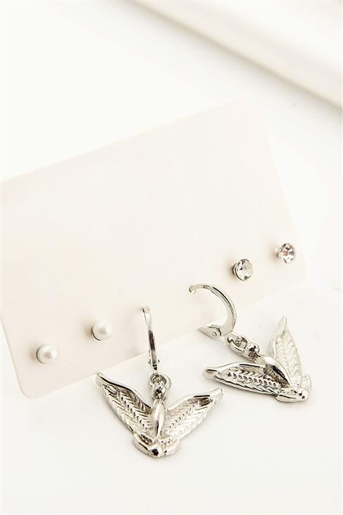 Melek Figürlü Gümüş Renkli Küpe