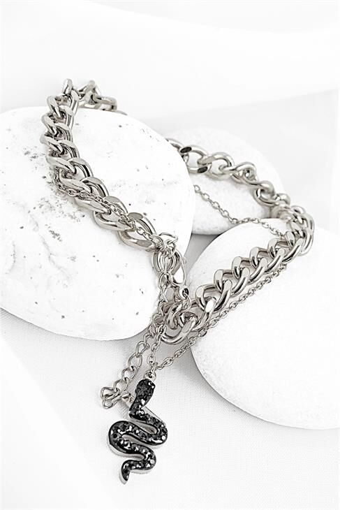 Çelik Yüksek Kaliteli Yılan Figürlü Zincirli Bileklik