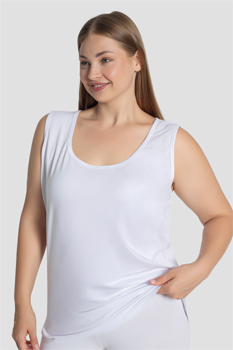 Kadın Beyaz Kalın Askılı Büyük Beden Atlet Pamuklu Esnek ve Rahat