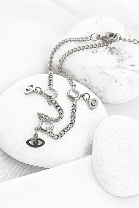 Çelik Yüksek Kaliteli Göz Figürlü Zincirli Bileklik