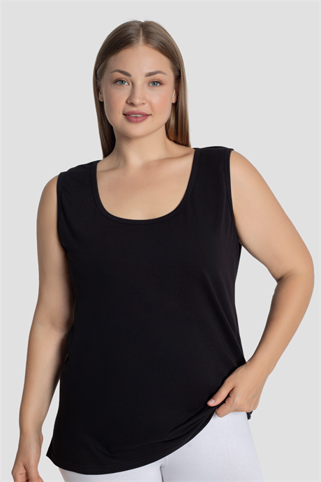 Kadın Siyah Kalın Askılı Büyük Beden Atlet Pamuklu Esnek ve Rahat