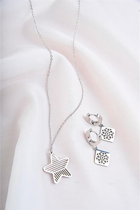 Çelik Yıldız Tasarımlı Kararmaz Paslanmaz Çelik Kolye