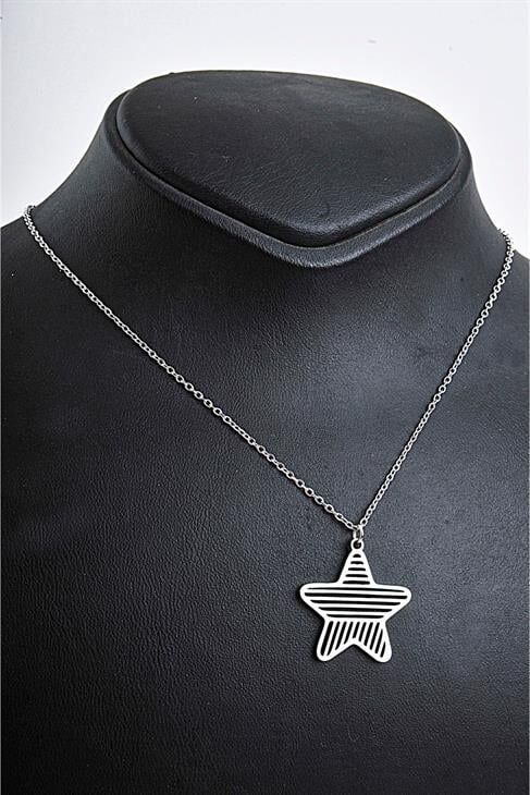 Çelik Yıldız Tasarımlı Kararmaz Paslanmaz Çelik Kolye