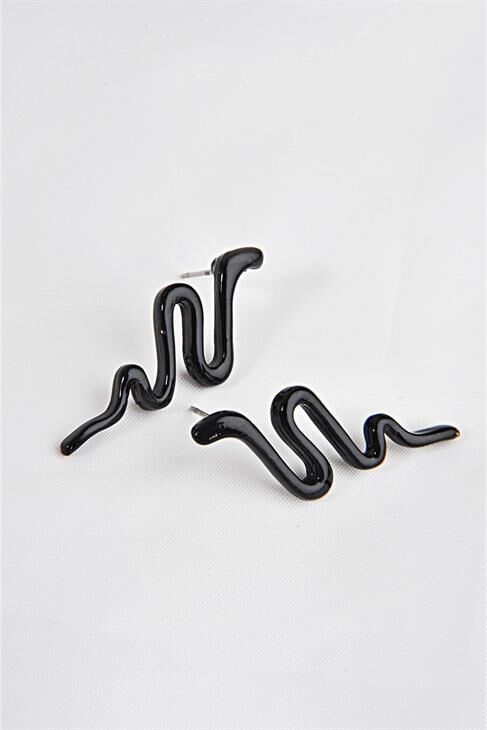 Yılan Tasarımlı Siyah Renkli Vidalı Küpe