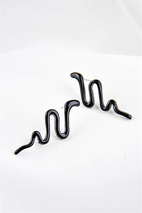 Yılan Tasarımlı Siyah Renkli Vidalı Küpe