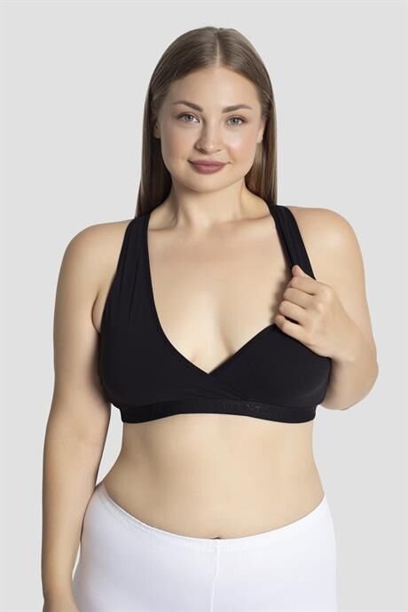 Hamile Emzirme Büstiyeri Sporcu Siyah Yarım Atlet