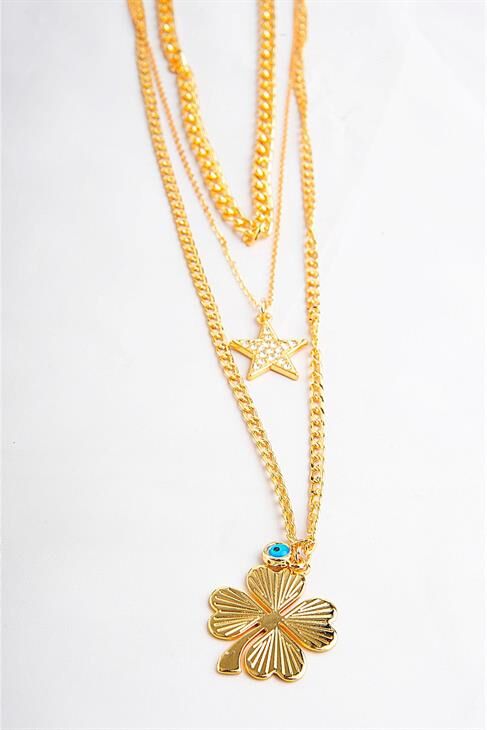 Yonca Tasarımlı Nazarlık Figürlü 3lü Kolye Seti