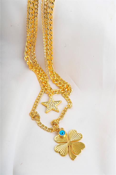 Yonca Tasarımlı Nazarlık Figürlü 3lü Kolye Seti