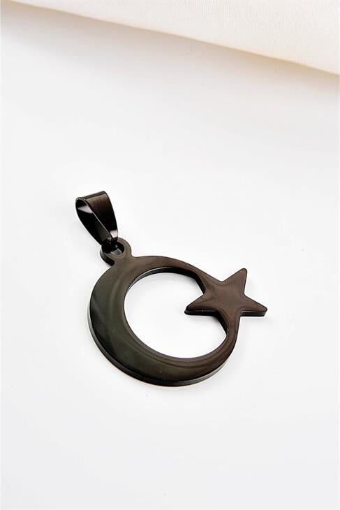 Çelik Siyah Renk Ay Yıldız Tasarımlı Brolog Aksesuar