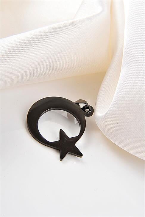 Çelik Siyah Renk Ay Yıldız Tasarımlı Brolog Aksesuar