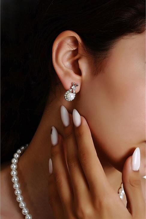 Özel Tasarımlı Inci Ve Zirkon Taşlı Kolye Küpe Takı Set