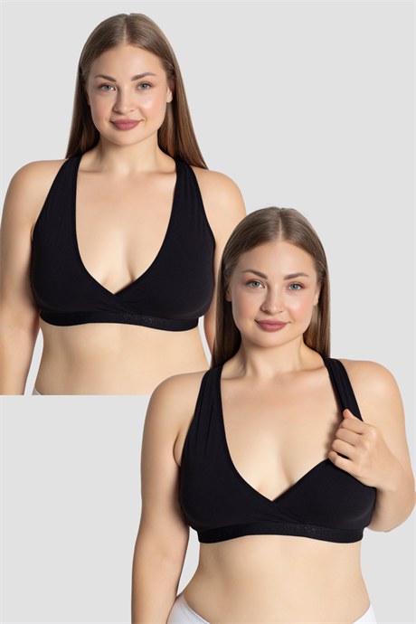 Hamile Emzirme Büstiyeri Sporcu 2'li Set Siyah Yarım Atlet