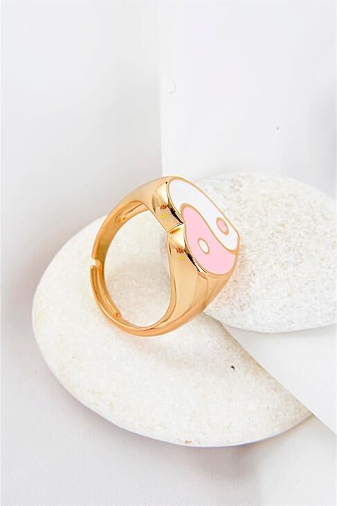 Ayarlanabilir Pembe Beyaz Renkli Kalp Tasarımlı Yüzük