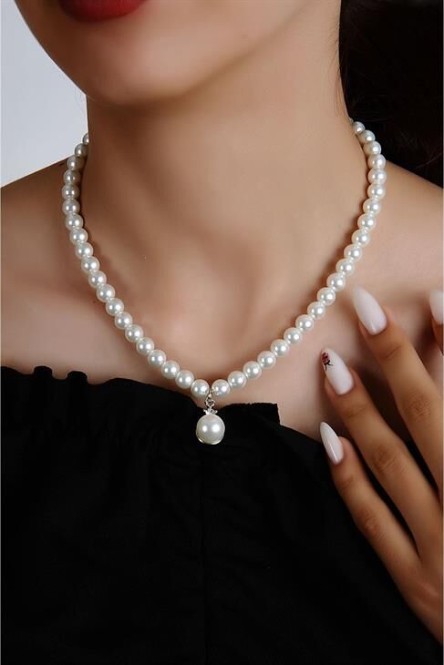 Özel Tasarımlı Inci Ve Zirkon Taşlı Kolye Küpe Takı Set