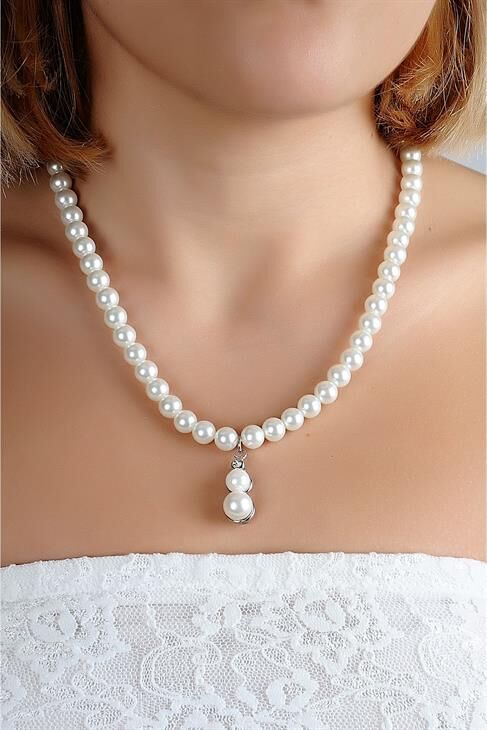 Özel Tasarımlı Inci Ve Zirkon Taşlı Kolye Küpe Takı Set