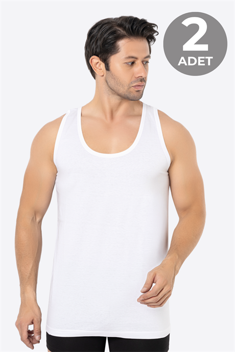 Erkek Beyaz Bambu Atlet 2'li Paket Yumuşak Esnek İnce Kumaş Nefes Alan Atlet