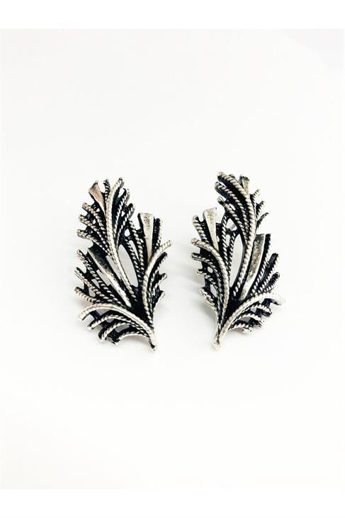 Eskitme Model Ağaç Tasarımlı Antik Gümüş Kaplamalı Vidalı Küpe