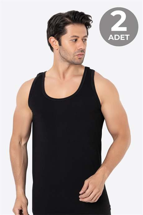 Erkek Siyah Bambu Atlet 2'li Paket Yumuşak Esnek İnce Kumaş Nefes Alan Atlet