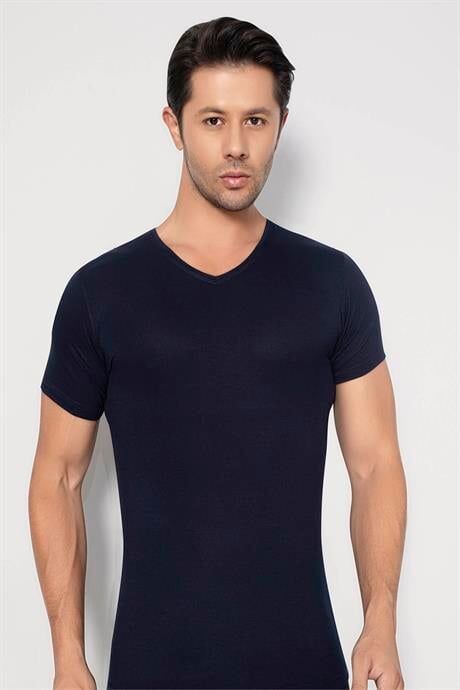 Erkek Lacivert Bambu Tişört V Yaka Kısa Kollu Fanila