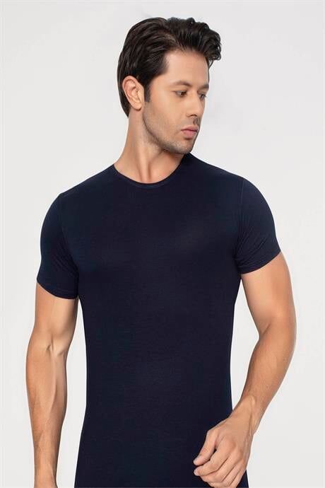 Erkek Lacivert Bambu Tişört Yuvarlak Yaka Kısa Kollu Fanila