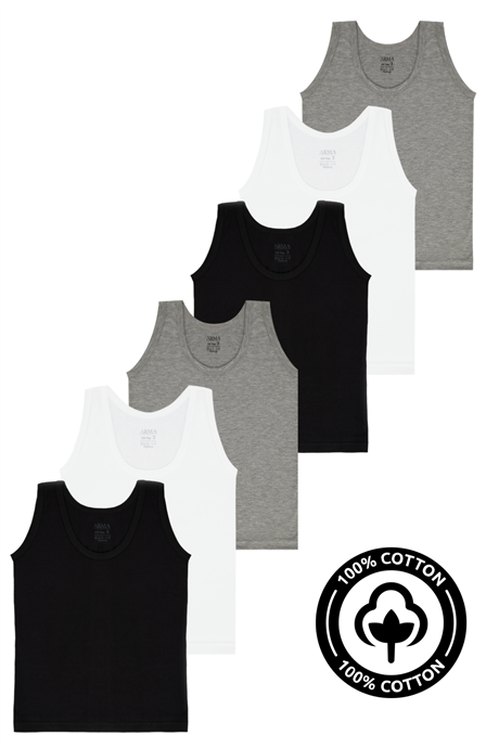 Renkli Erkek Çocuk Atlet 6'lı Paket %100 Pamuk Penye