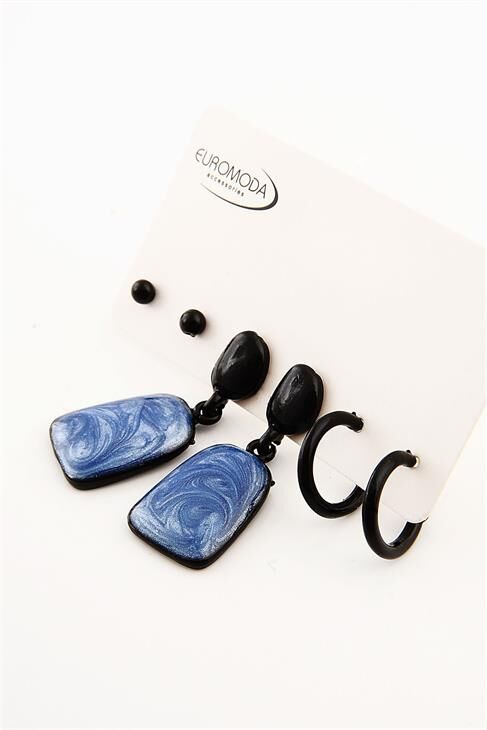 Mavi Renkli Özel Tasarımlı Vidalı Sallantılı Küpe