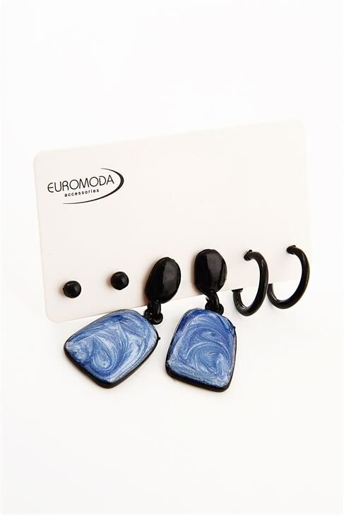 Mavi Renkli Özel Tasarımlı Vidalı Sallantılı Küpe