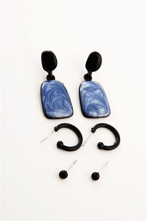 Mavi Renkli Özel Tasarımlı Vidalı Sallantılı Küpe