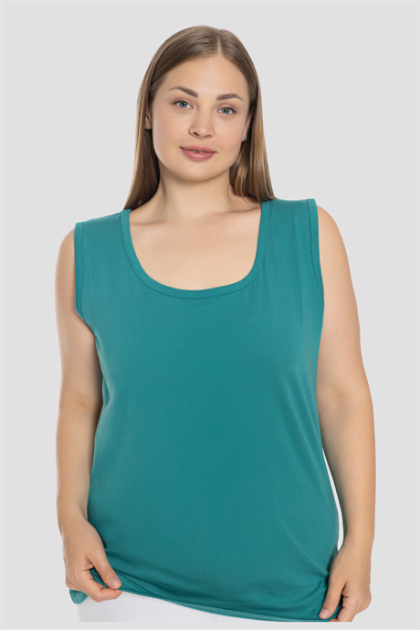 Kadın Yeşil Kalın Askılı Büyük Beden Atlet Pamuklu Esnek ve Rahat