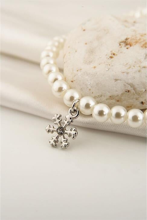 Kar Tanesi Tasarımlı Inci Boncuklu Incili Kolye