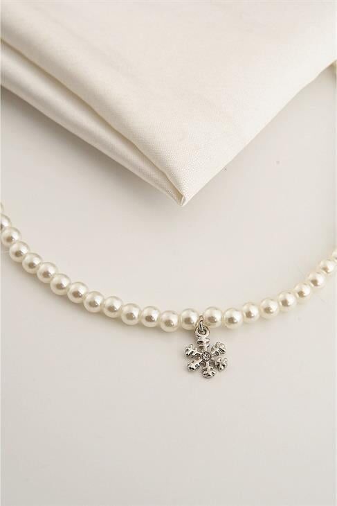 Kar Tanesi Tasarımlı Inci Boncuklu Incili Kolye
