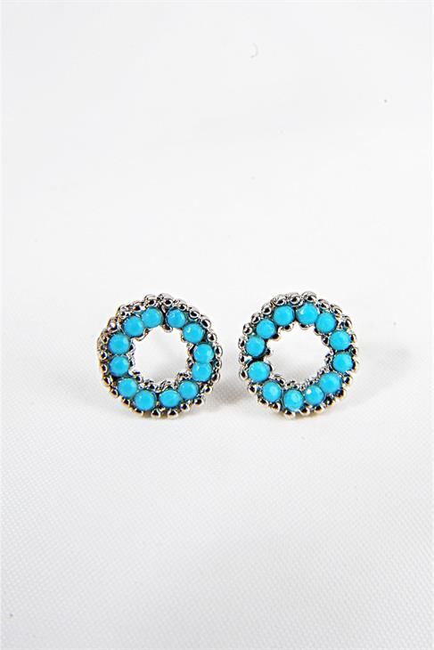 Turkuaz Boncuklu Yuvarlak Vidalı Küpe