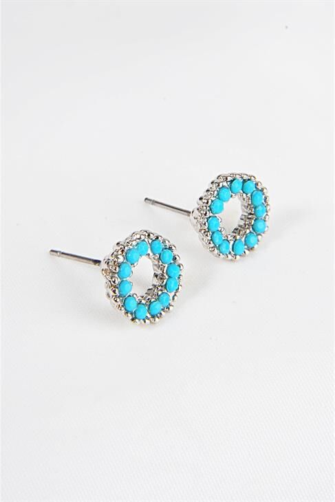 Turkuaz Boncuklu Yuvarlak Vidalı Küpe