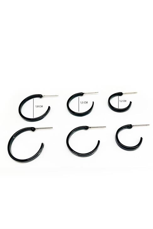 6lı Halka Tasarımlı Siyah Renkli Kaliteli Unısex 6lı Halka Küpe Seti