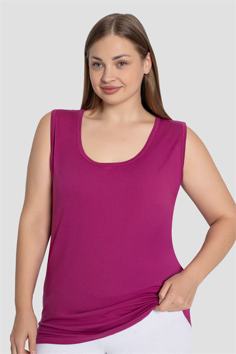 Kadın Mürdüm Kalın Askılı Büyük Beden Atlet Pamuklu Esnek ve Rahat