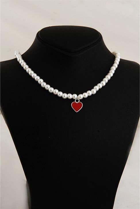 Kalp Tasarımlı Inci Boncuklu Incili Kolye