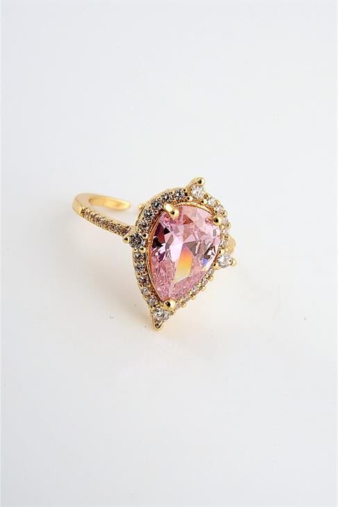 Ayarlanabilir Özel Tasarımlı Zirkonium Taşlı Gold Renkli Yüzük