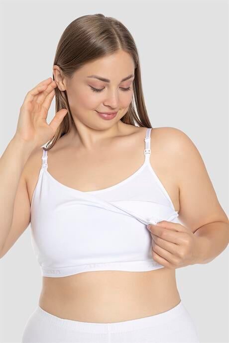 Kadın Emzirme Yarım Atlet Büstiyer İp Askılı Beyaz Likralı