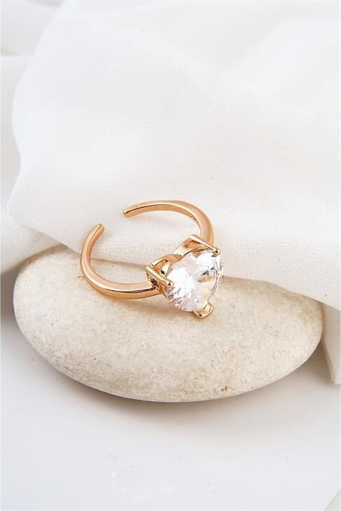 Ayarlanabilir Kalp Tasarımlı Zirkonium Taşlı Gümüş Renkli Yüzük