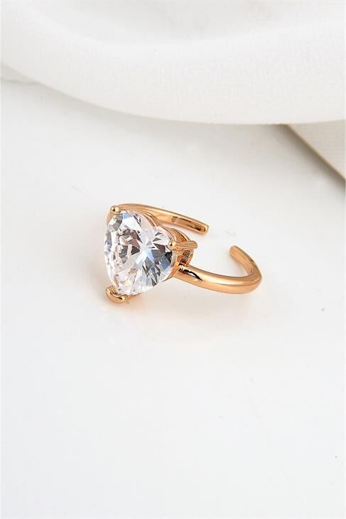 Ayarlanabilir Kalp Tasarımlı Zirkonium Taşlı Gümüş Renkli Yüzük