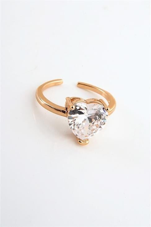 Ayarlanabilir Kalp Tasarımlı Zirkonium Taşlı Gümüş Renkli Yüzük