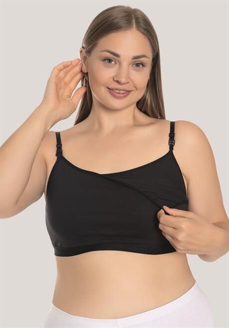 Kadın Emzirme Yarım Atlet Büstiyer İp Askılı Siyah Likralı